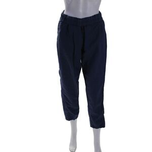 Ischiko Womens Cotton Elastic Waist Straight Leg Casual Pants Blue Size S